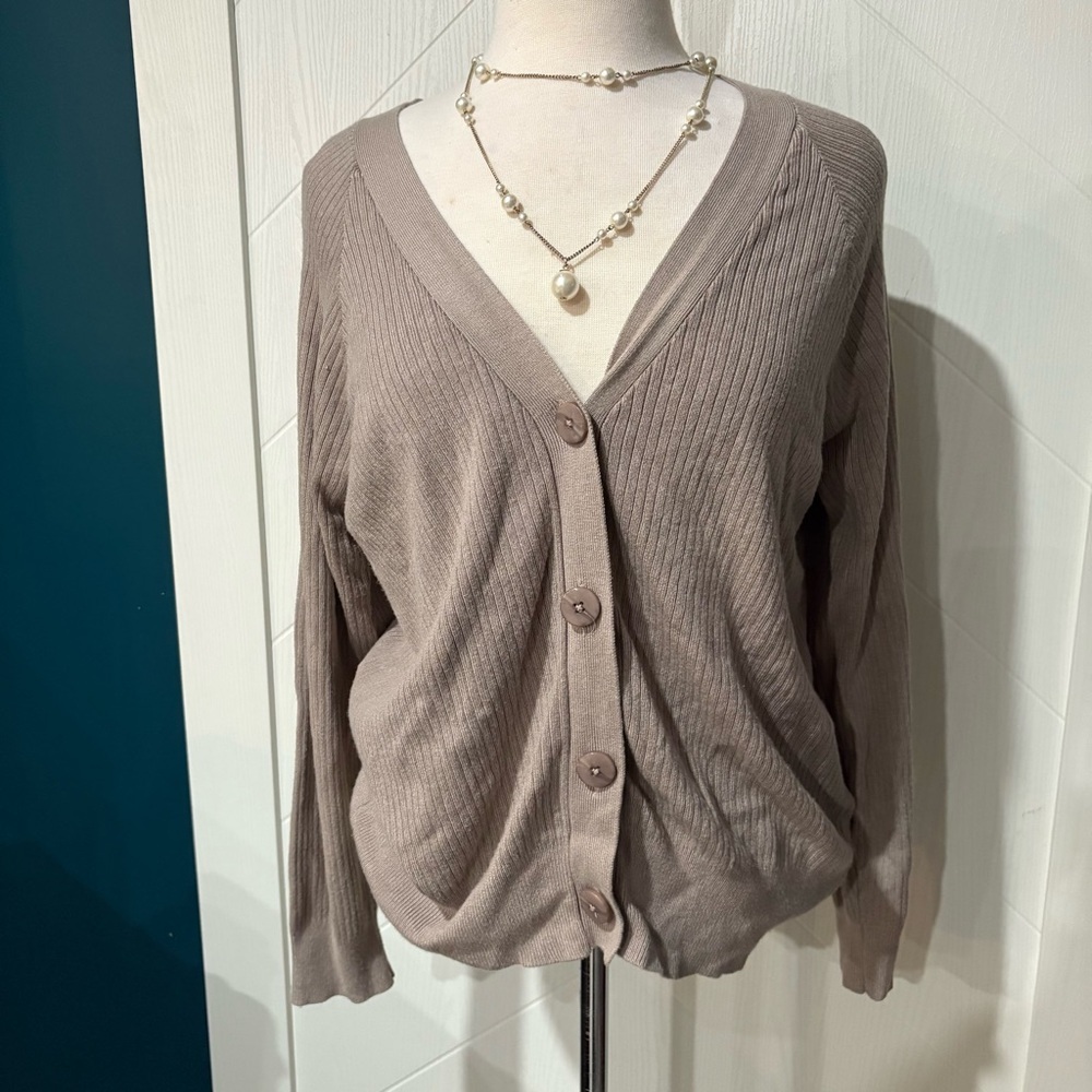 Women's Taupe Button-Up Sweater